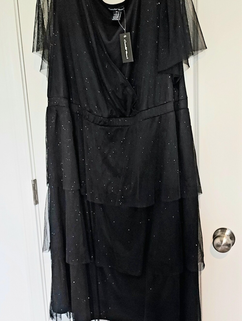 New Elegant Black Layered Evening Dress Size 3x